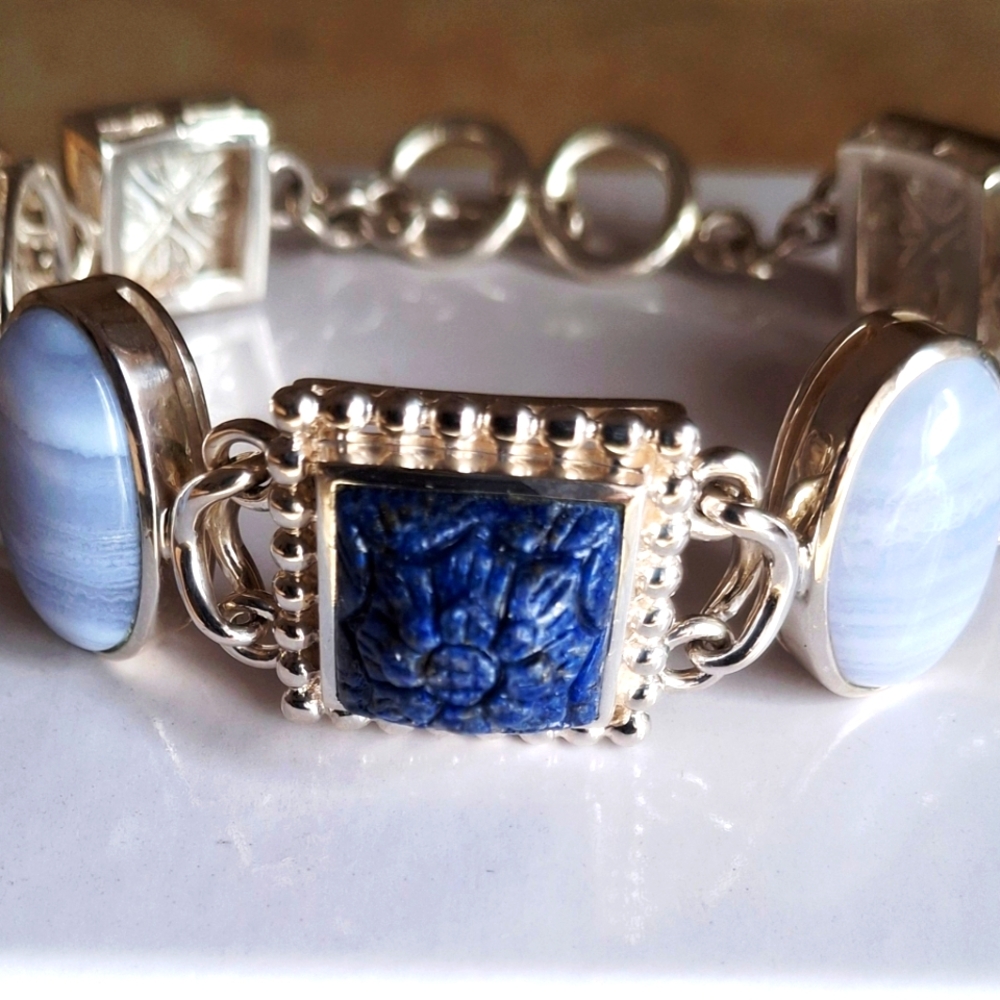 Artisan Crafted Multi-Station Gemstone Bracelet in 925 Sterling Sliver